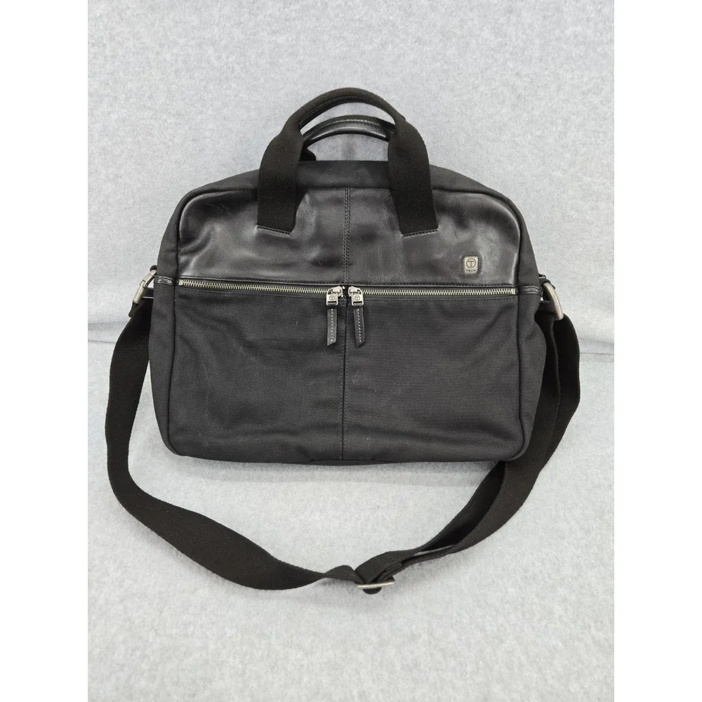 Tumi T-tech‎ Leather and Nylon Portfolio Laptop Black Briefcase Pockets Bag